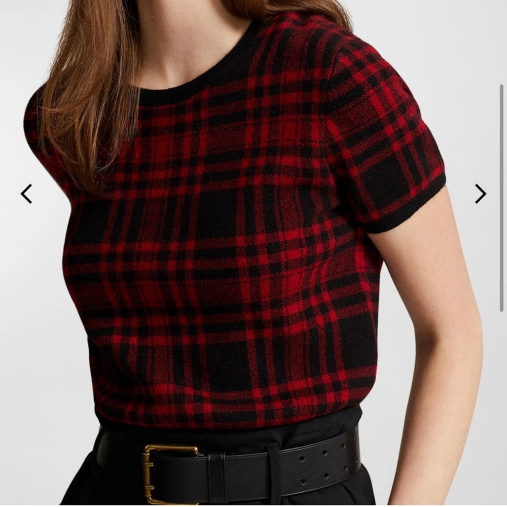 Ralph Lauren Winter ‘23 Checkered Tartan Wool Red Top Blouse
